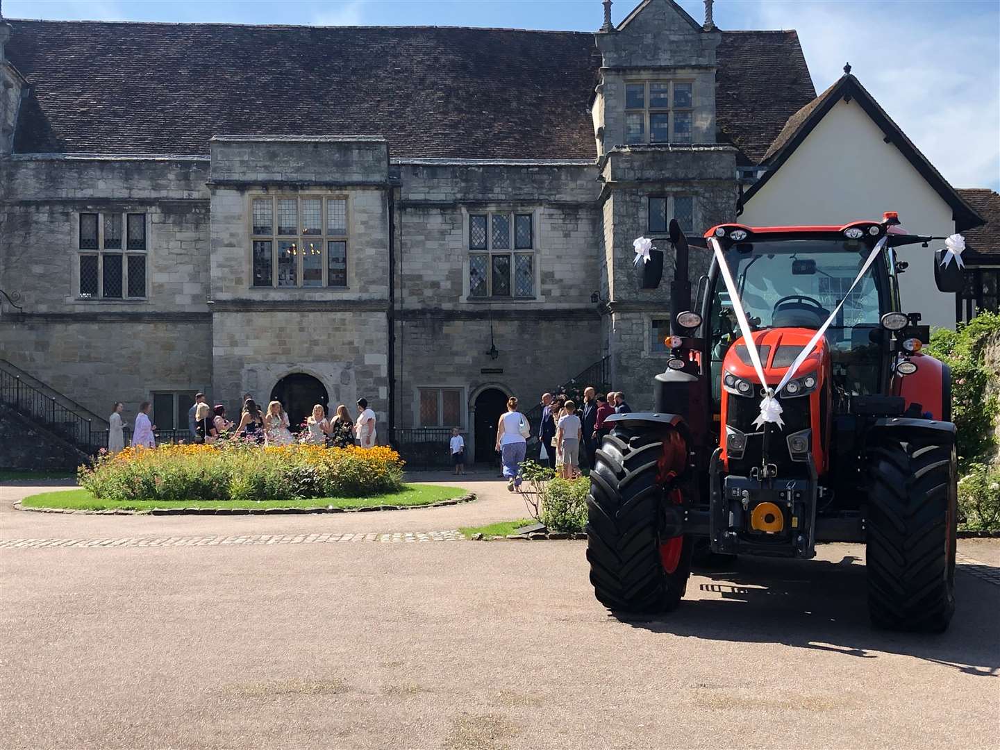 The tractor outside Archbishop's Palace in Maidstone took the groom to his wedding