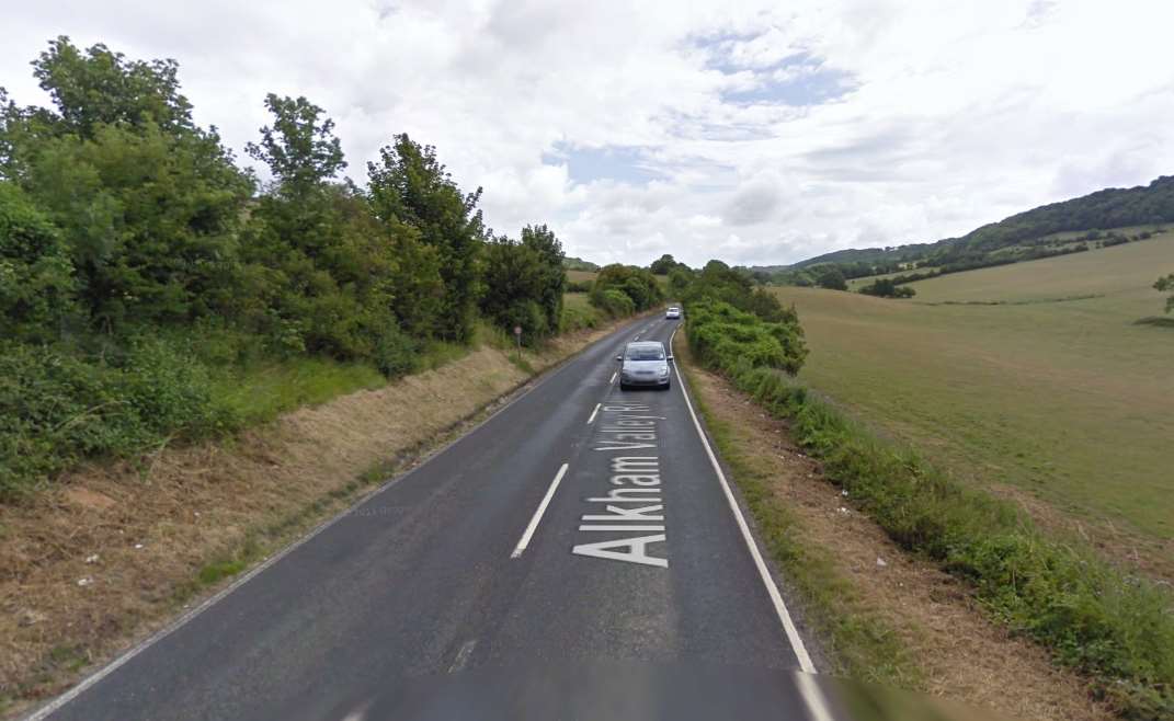 Alkham Valley Road where the tree has fallen. Picture: Google