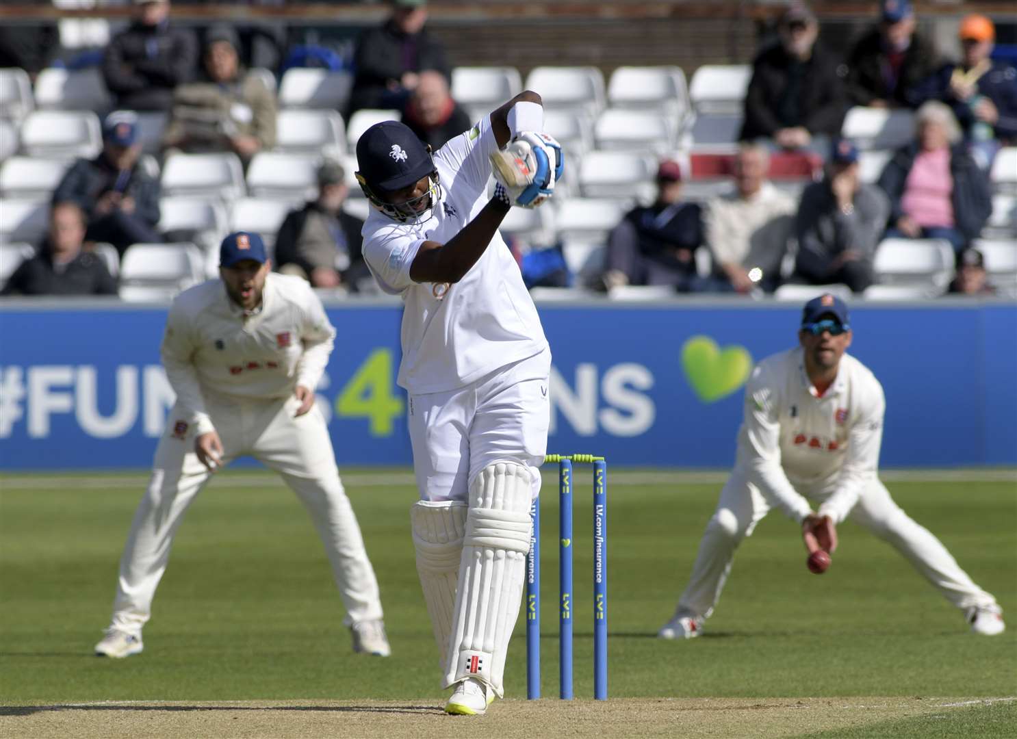 Tawanda Muyeye in positive mode against Essex on day three in Chelmsford. Picture: Barry Goodwin (55981410)