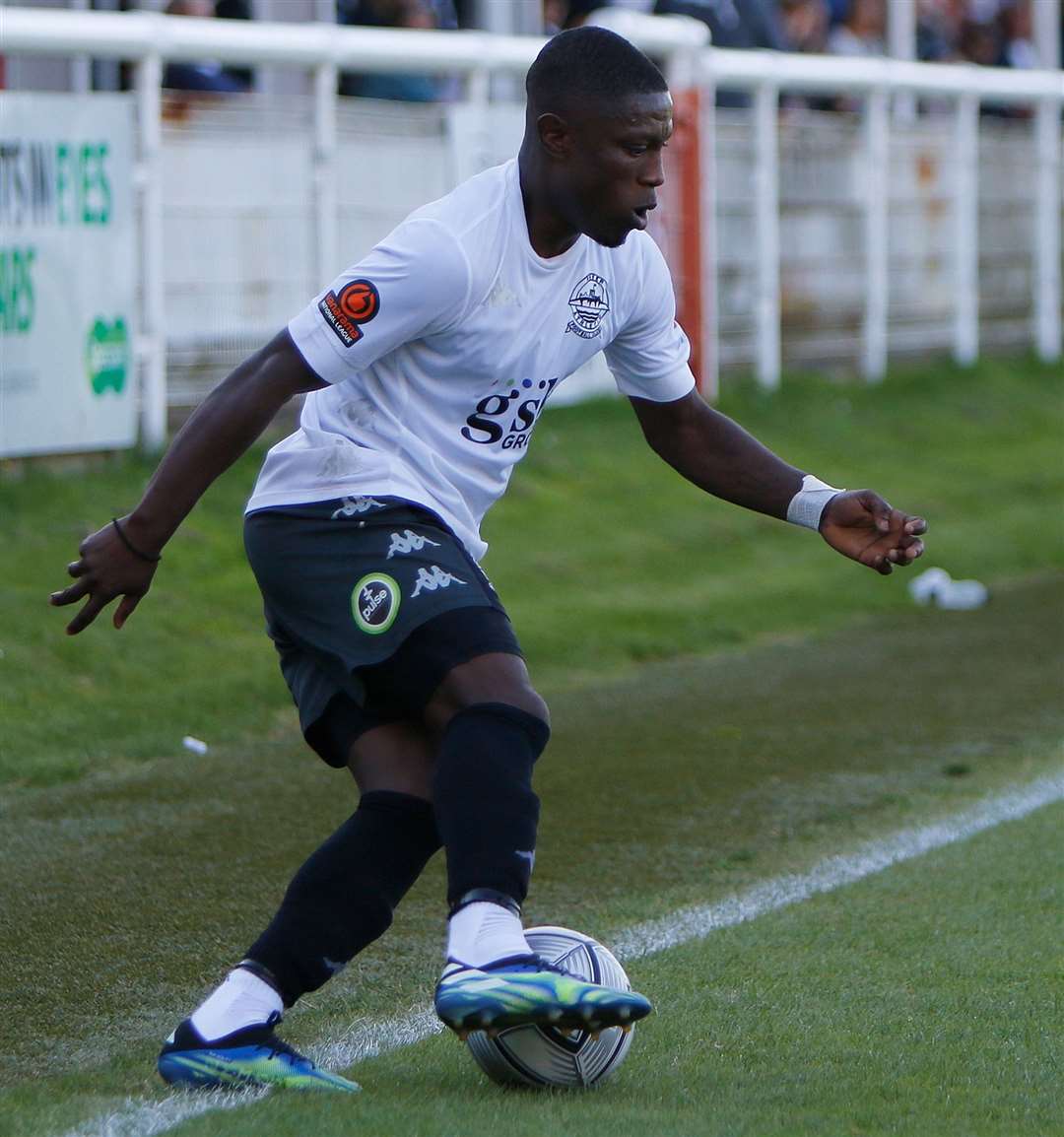 Midfielder Koby Arthur scored for Dover last weekend but is set for a spell on the sidelines with a hamstring injury. Picture: Andy Jones