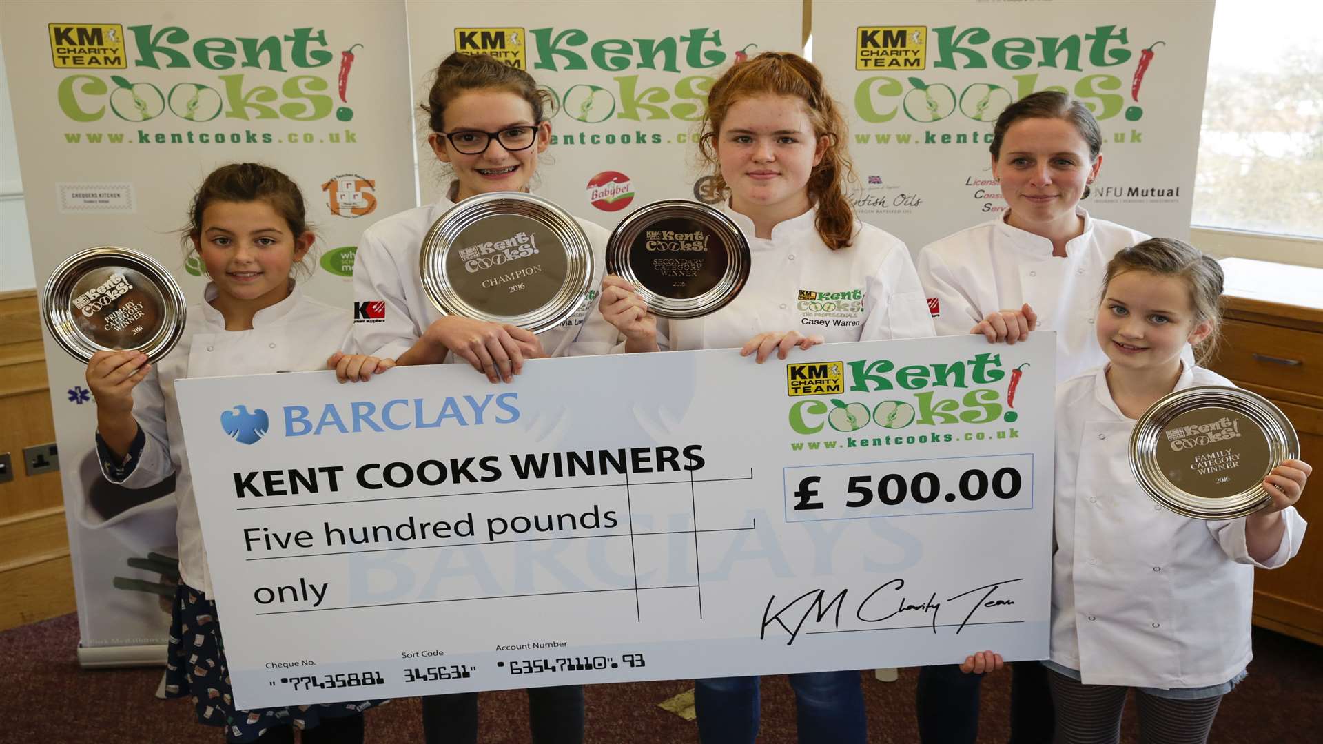 2016 Kent Cooks winners from left, Isobella McAuley, Olivia Lowe, Casey Warren, Stephanie and Lucy Corlett at East Kent College.