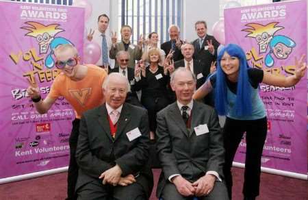 Some of those at the launch at County Hall in Maidstone, including celebrity cartoon characters Vol 'n' Teer