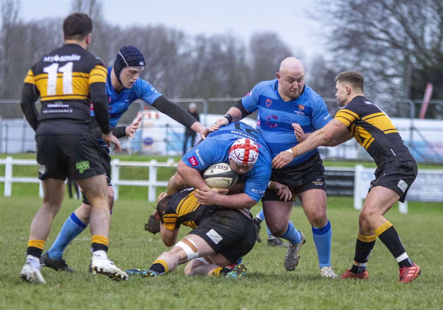 Canterbury power forward against Esher in National League 2 South. Picture: Phillipa Hilton (53667458)