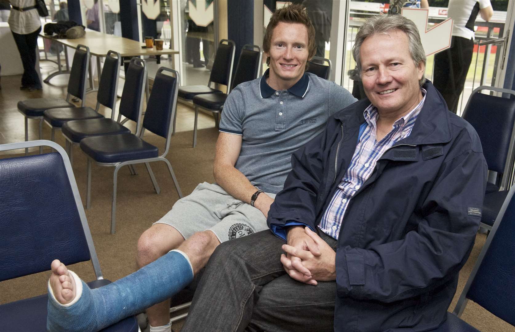 World Endurance Championship racer Mike Conway with his dad Michael in July 2010. Mike, from Sevenoaks, had broken his leg in that year's Indy 500. Picture: Andy Payton