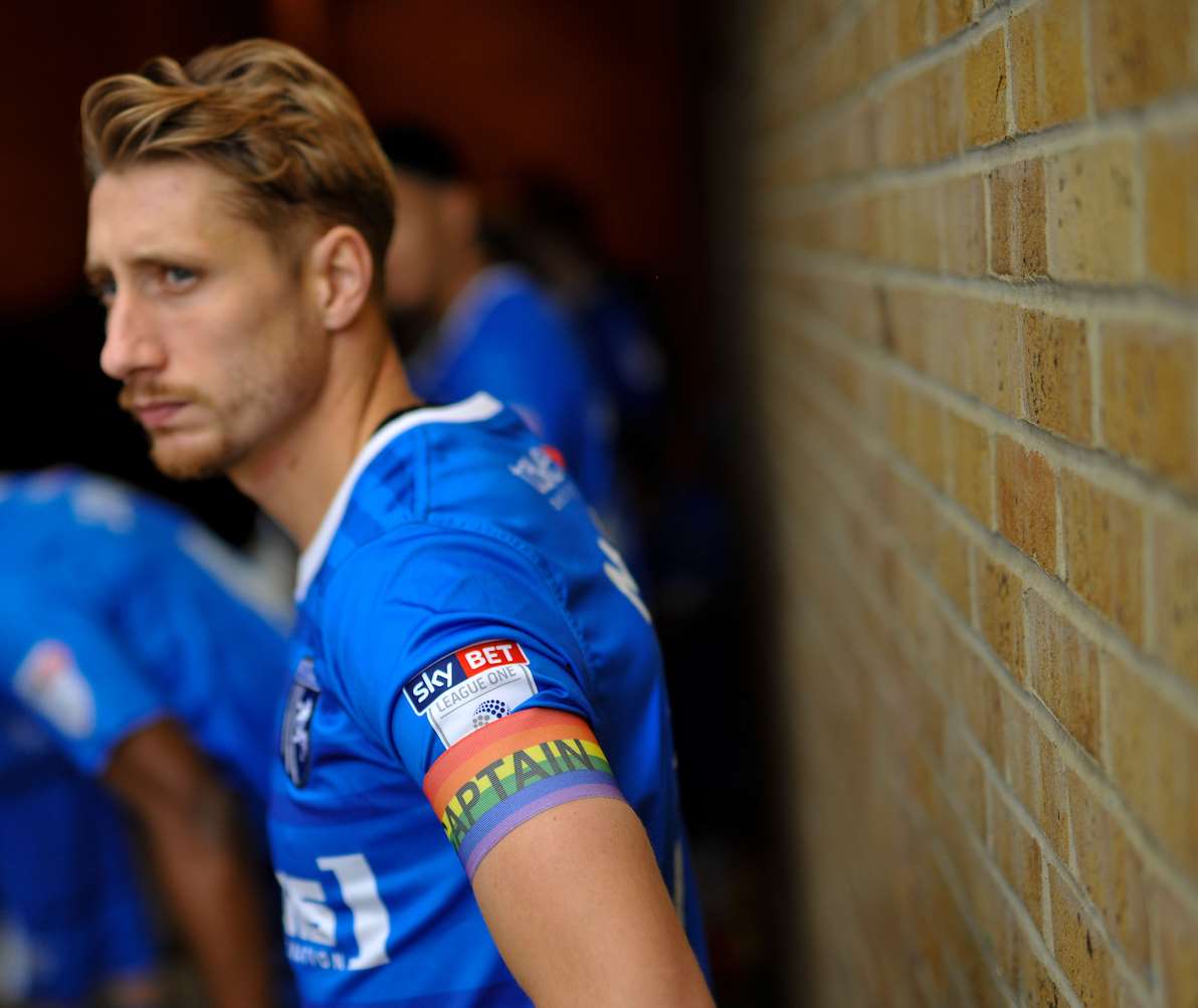 Gillingham captain Lee Martin sporting a special rainbow designed armband Picture: Ady Kerry