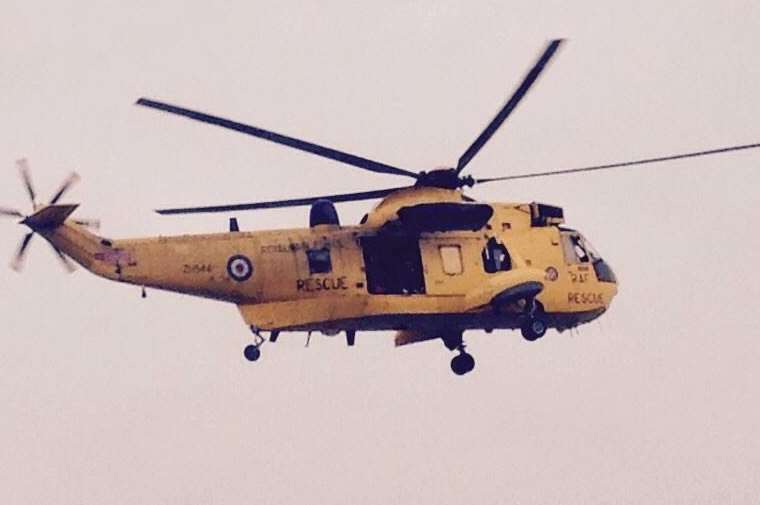 The RAF Search and Rescue Helicopter was called to help find the robbers. Picture from Twitter: @portmedway