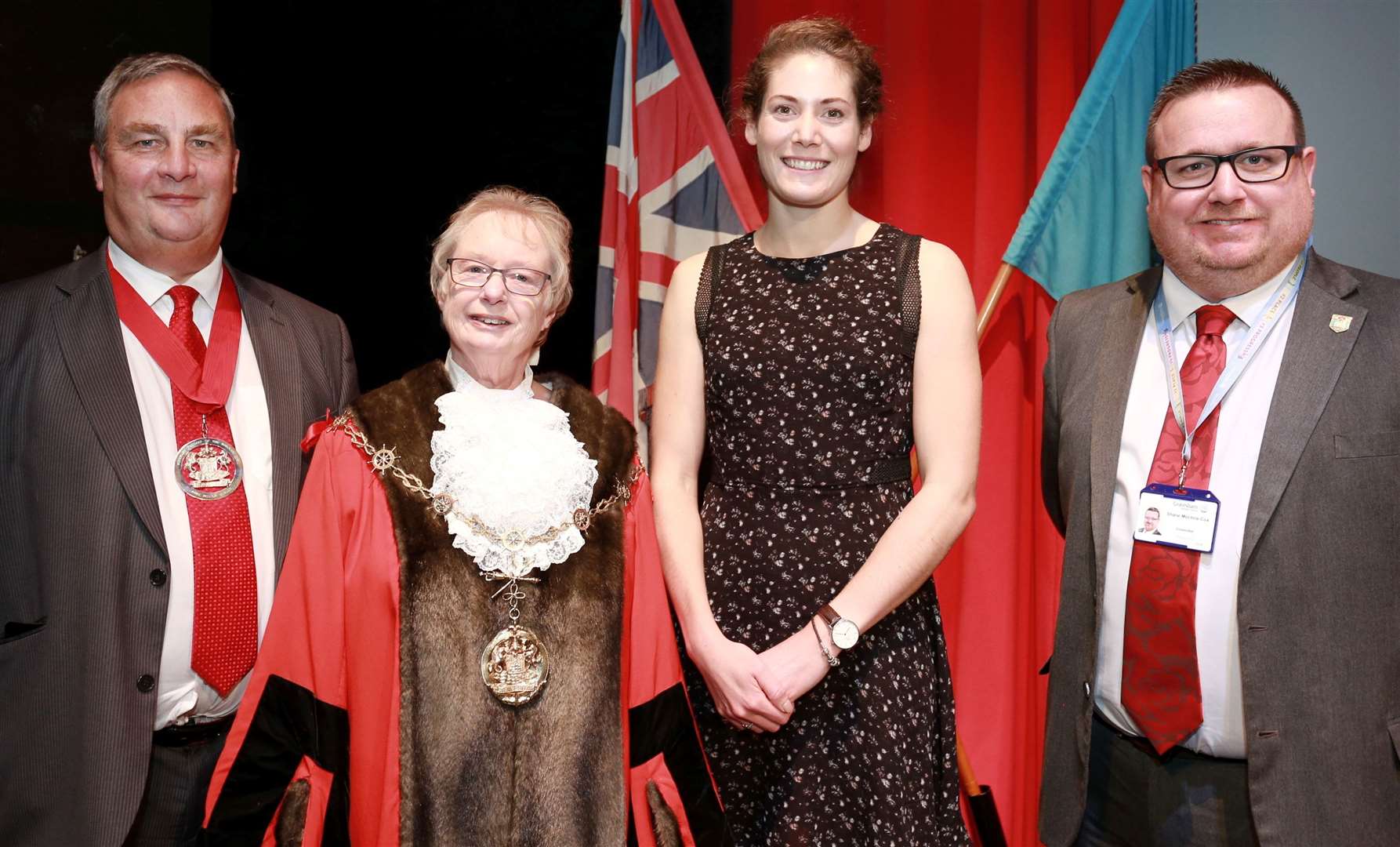 From left: Gravesham council leader John Burden, Mayor Cllr Lyn Milner, Olympian Kate French and Cllr Shane Mochrie-Cox at the Gravesham Civic Awards 2021. Picture Phil Lee/Gravesham council