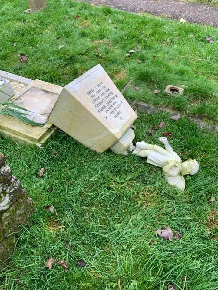 An angel monument was toppled over at St Peter's Church in Ditton