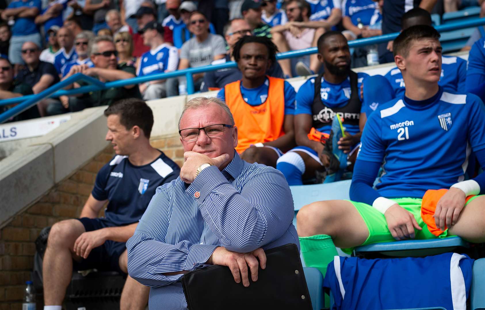 Gillingham boss Steve Evans watches his team take on Bolton Picture: Ady Kerry