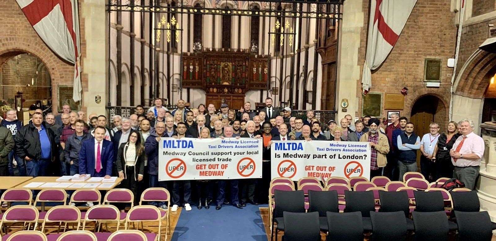 Medway Licensed Taxi Drivers Association and the Labour councillors celebrated the council proceeding with action against Uber. Picture: @CllrDanMcD