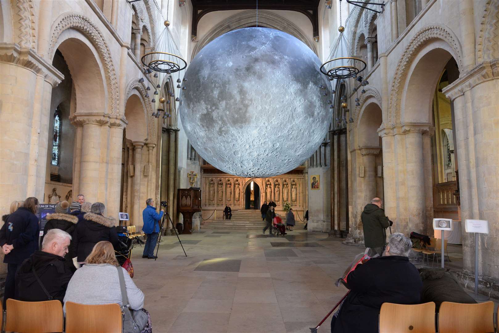 The scene on the first day of the Museum of the Moon exhibition in Rochester Cathedral. Picture: Chris Davey
