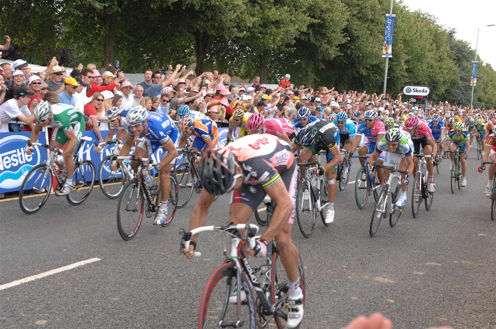 Sprint to the finish line in Canterbury on the first stage of the Tour de France in 2007. Picture: Barry Goodwin