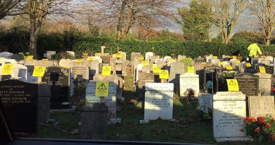 Yellow signs have been put on dozens of memorials. Picture: Raychel Flint (5956024)