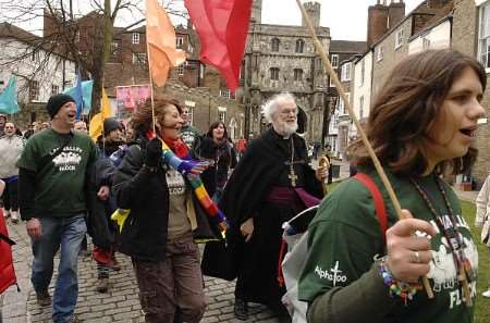 The Archbishop of Canterbury, Dr Rowan Williams, leads a group of pilgrims from Chartham to the cathedral. Pictures: CHRIS DAVEY