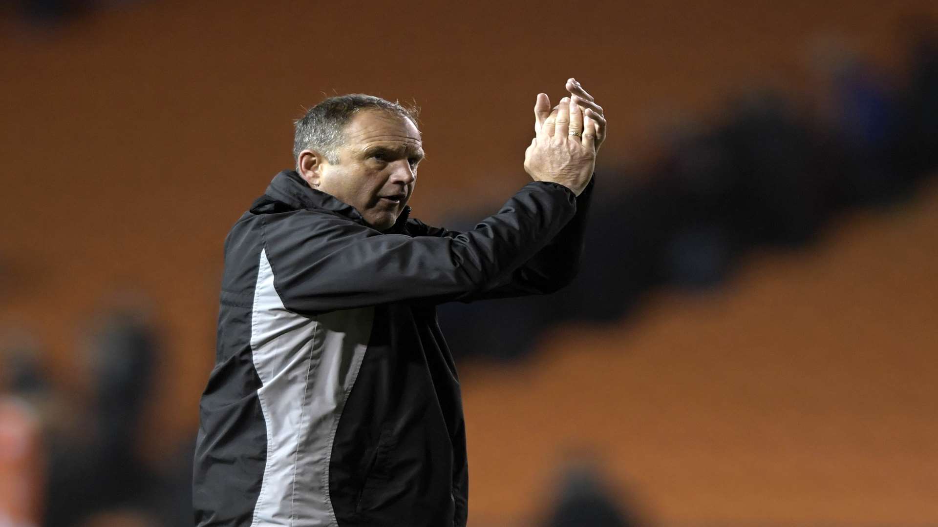 Gillingham manager thanks the fans after the Blackpool game Picture: Barry Goodwin