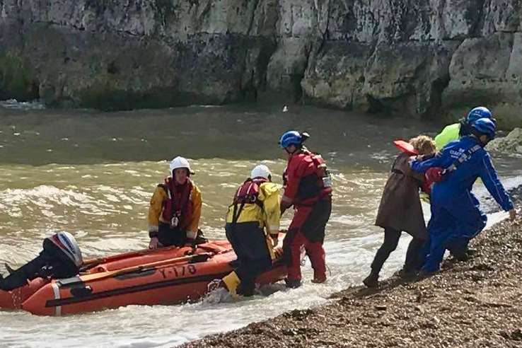 The rescue of two women from the tide at St Margaret's Bay. Picture by Joel Whitaker.