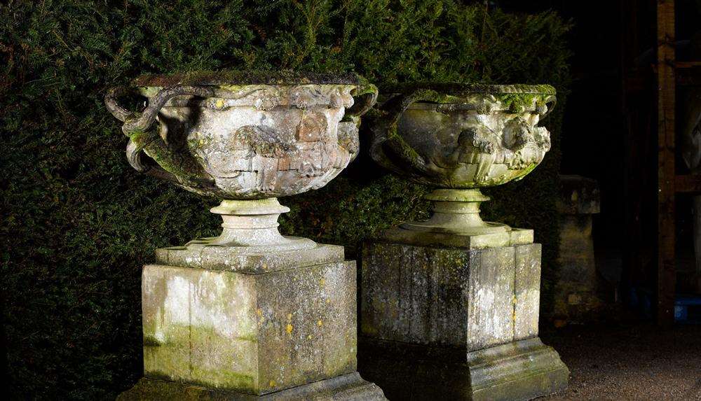 A pair of rare Austin and Seeley composition stone Warwick urns from 19th century. Summers Place Auctions, Billingshurst
