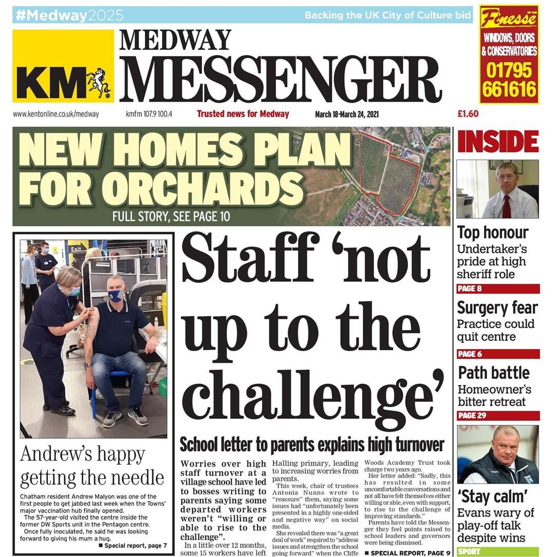 The front of the Medway Messenger reporting on the letter home to parents