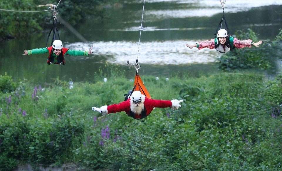 Santa tests out Bluewater's Hangloose zipline ahead of his grotto opening Picture: Bluewater
