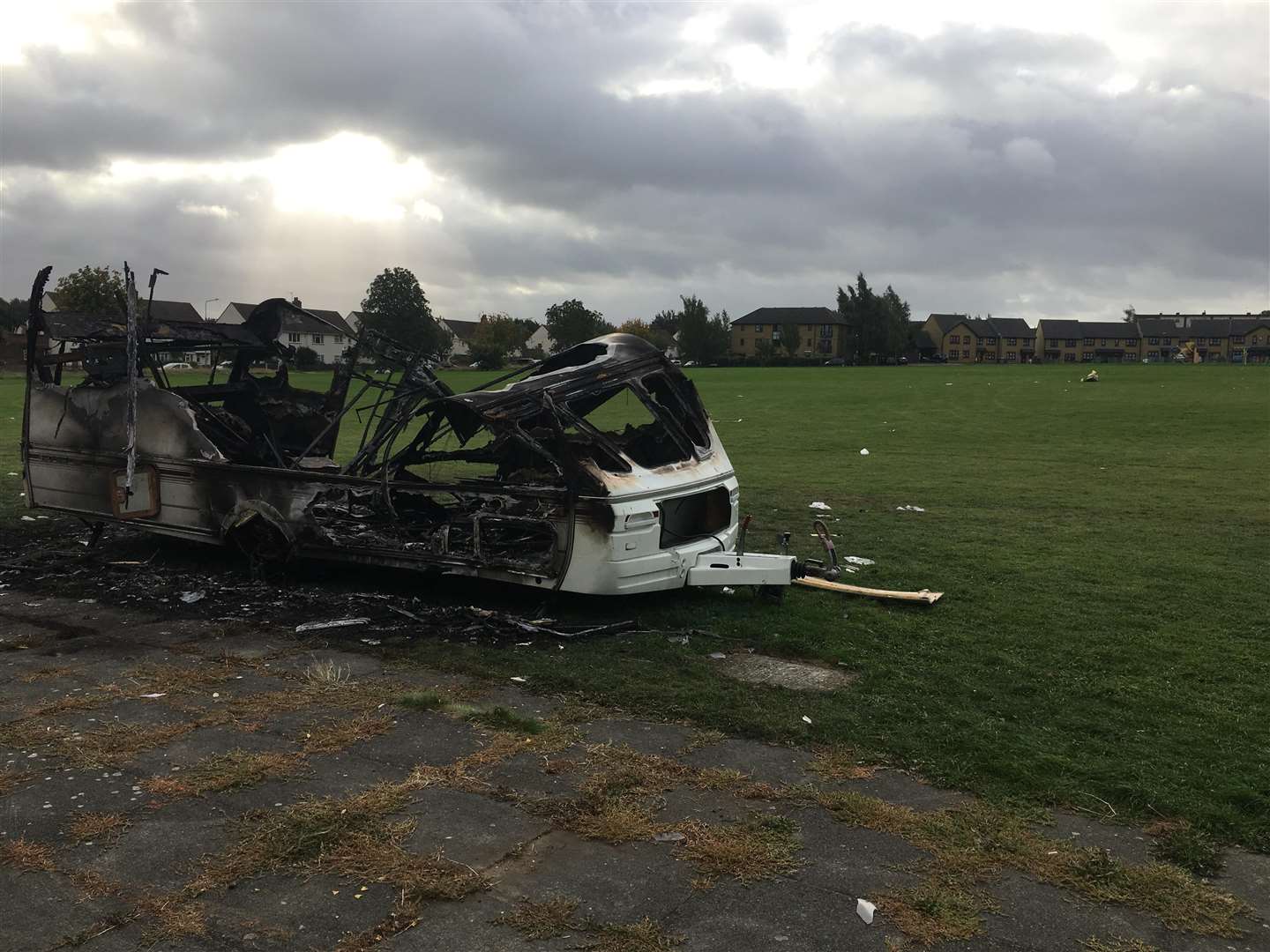 Travellers have left a burnt out caravan and human waste on Shepway Green