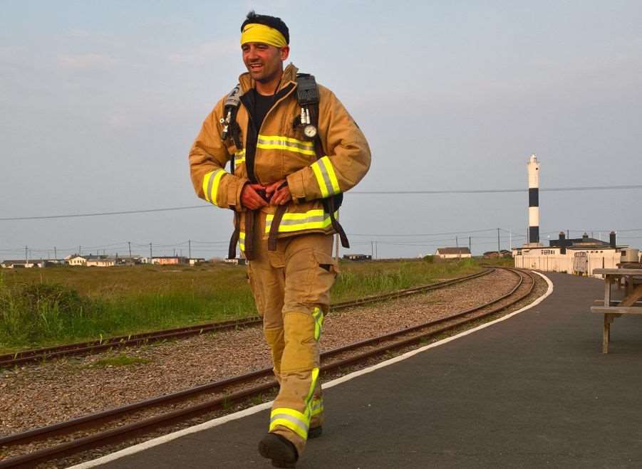 Dave Lane completed the run in full fire gear.