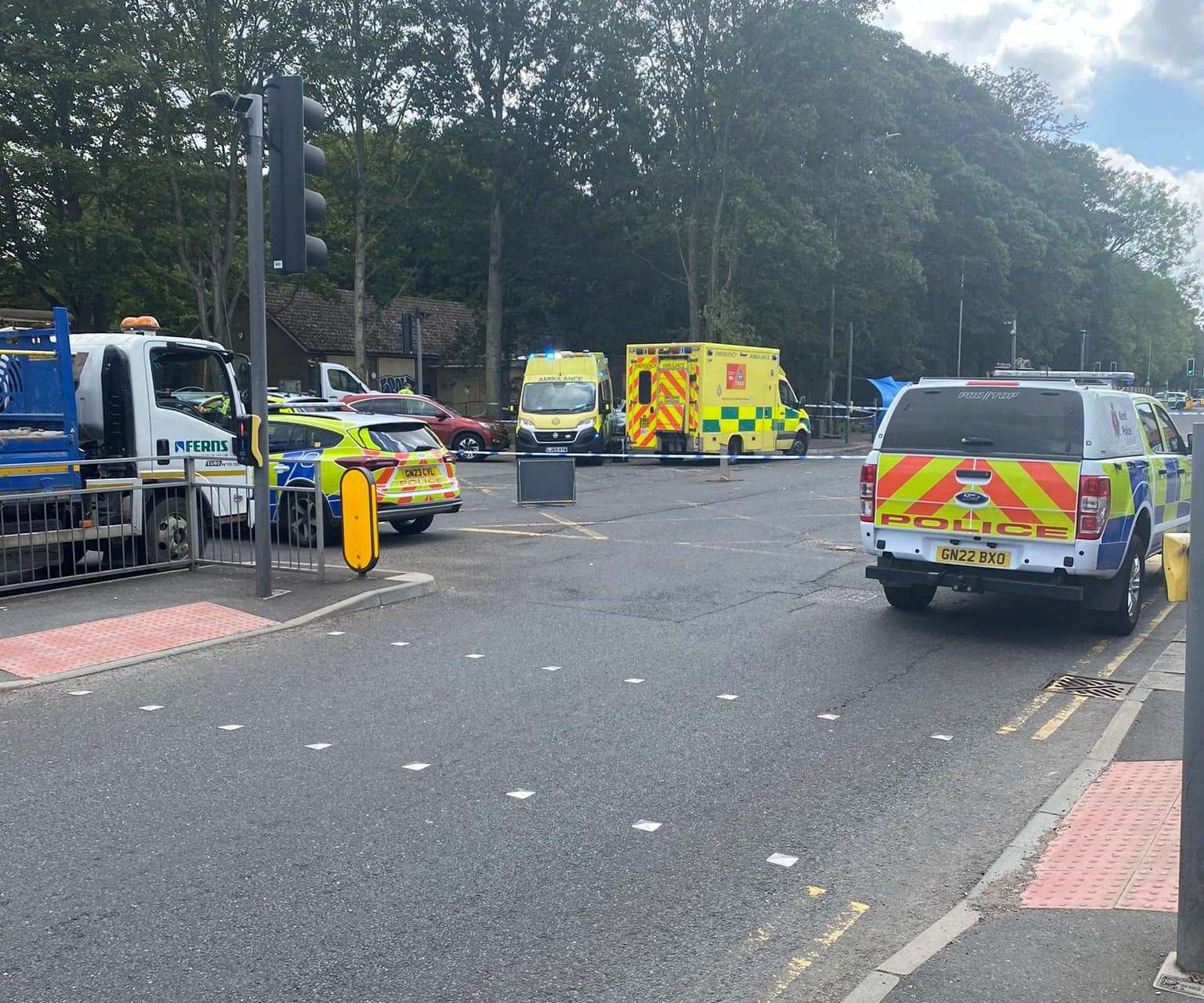 Police and paramedics were at the scene of a crash in London Road, Southborough, after an incident near Yew Tree Road. Picture: Eugenia Boylan