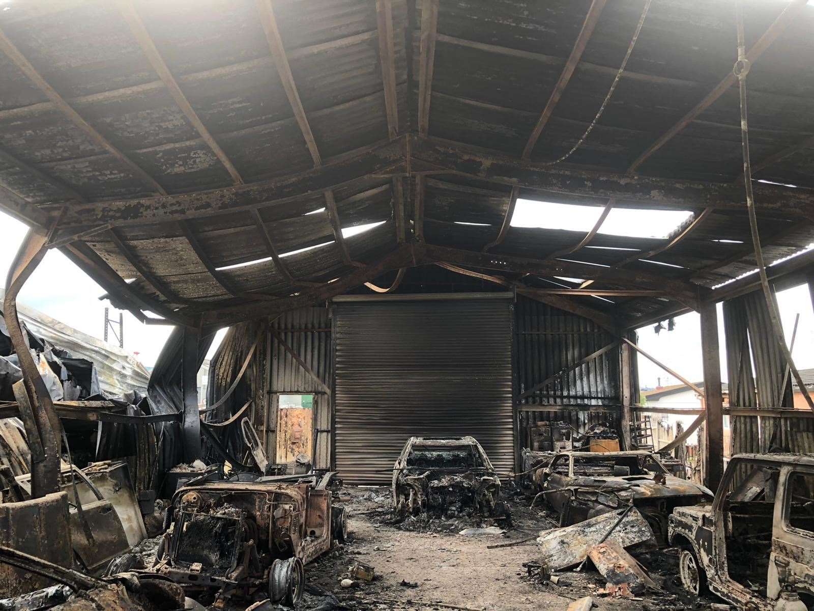 The devastation left behind inside Simon Marsh's workshop after the massive Hoo Marina fire. Picture: Simon Marsh