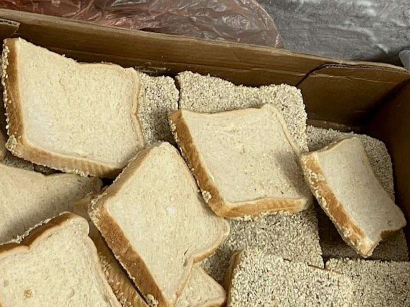 Frozen slices of bread were stored in a cardboard box