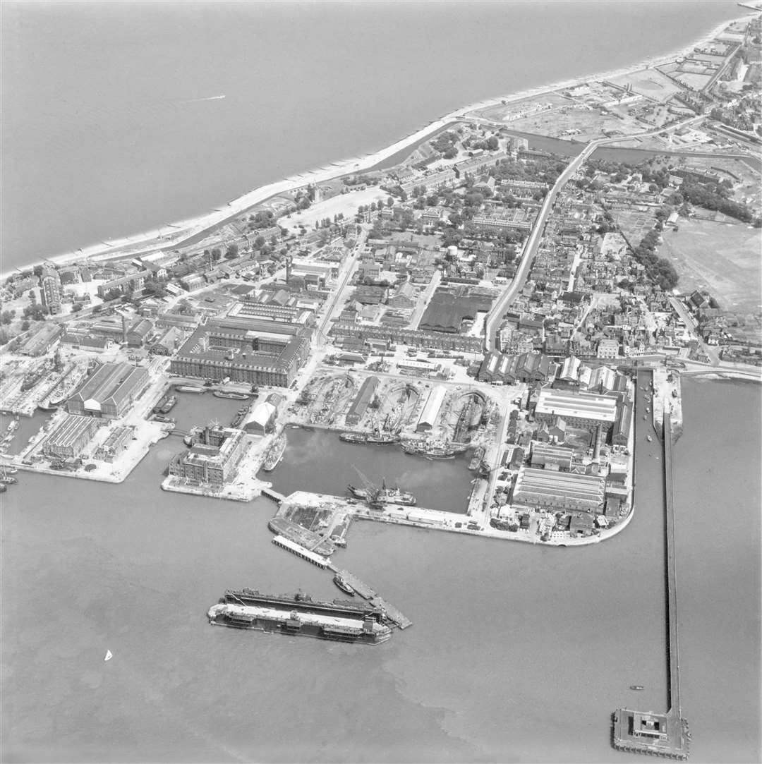 A view over Blue Town and the docks at Sheerness in 1951. Picture: Historic England