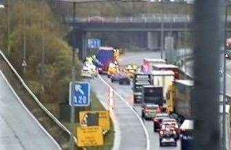 Multi-vehicle crash on the M20. Picture: Highways England