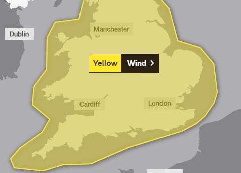 Most of the country will be affected by tomorrow's storm. Picture: Met Office