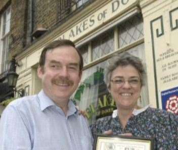 Previous owners of Blakes of Dover Peter and Kathryn Garstin photographed in 2006 when they got a Pub of the Year award