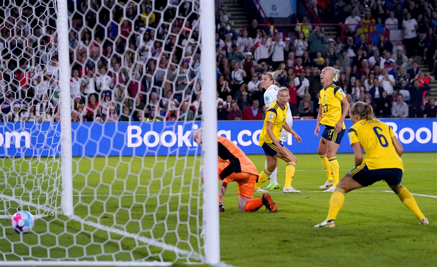 Alessia Russo scores THAT backheel during England’s 4-0 win over Sweden. Picture: PA/Danny Lawson