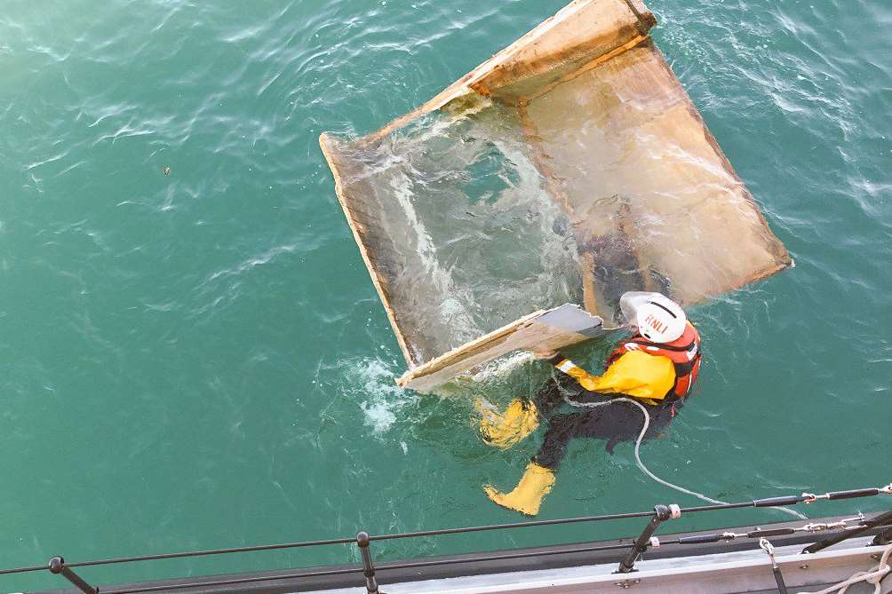 The piece of shed found by Dover RNLI in the sea. Picture by Rob Bendhiaf.