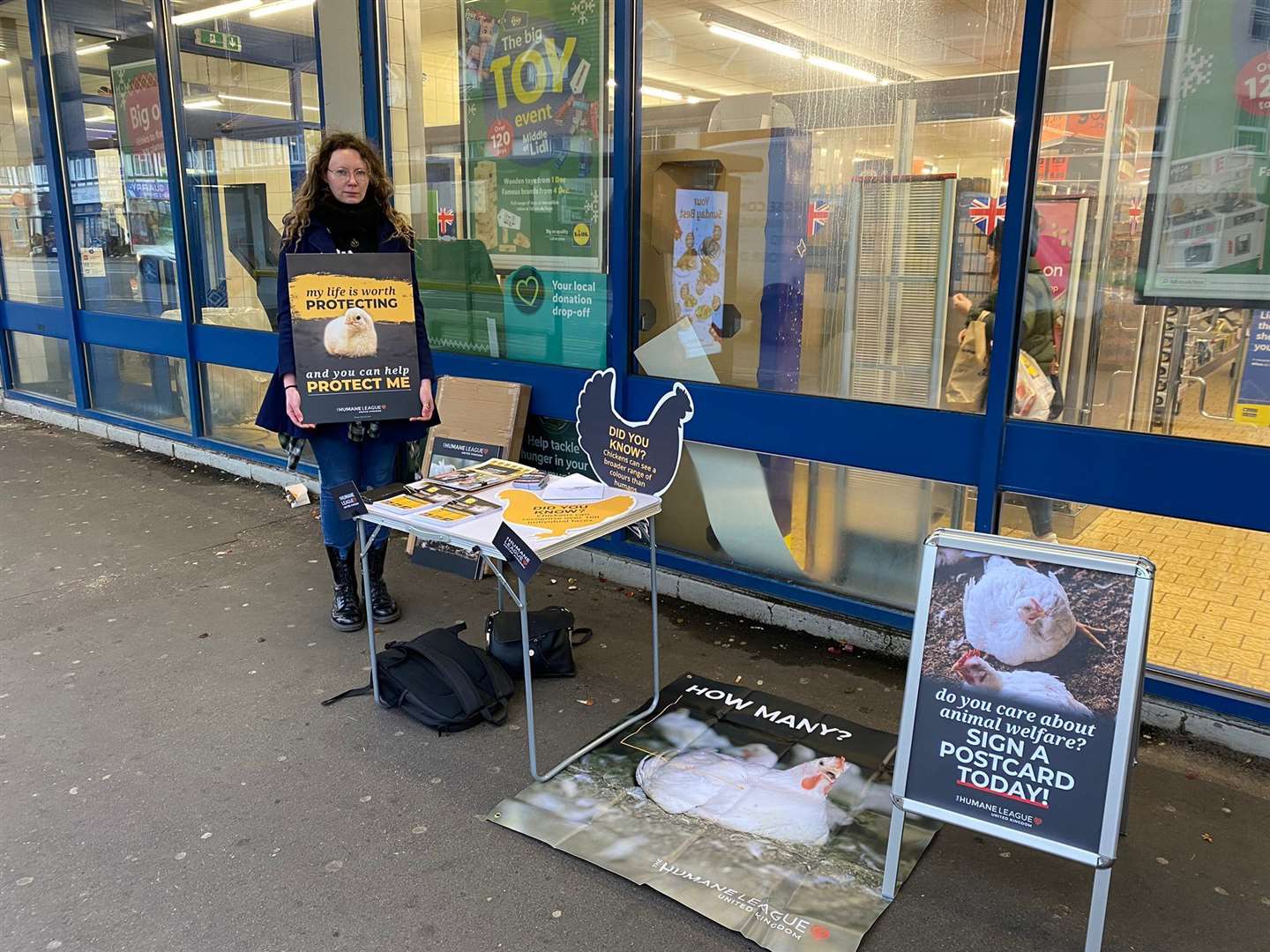 Protesters against animal cruelty demonstrated outside a Lidl branch in Tonbridge today. Picture: Matthew Chalmers