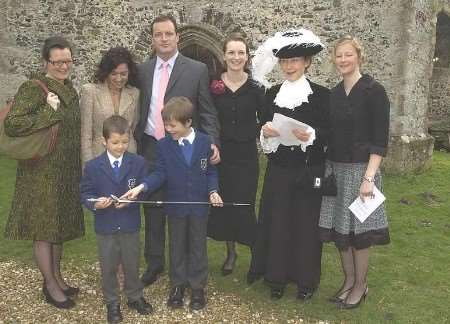 Amanda Cottrell outside the church with members of her family. Picture: DAVE DOWNEY