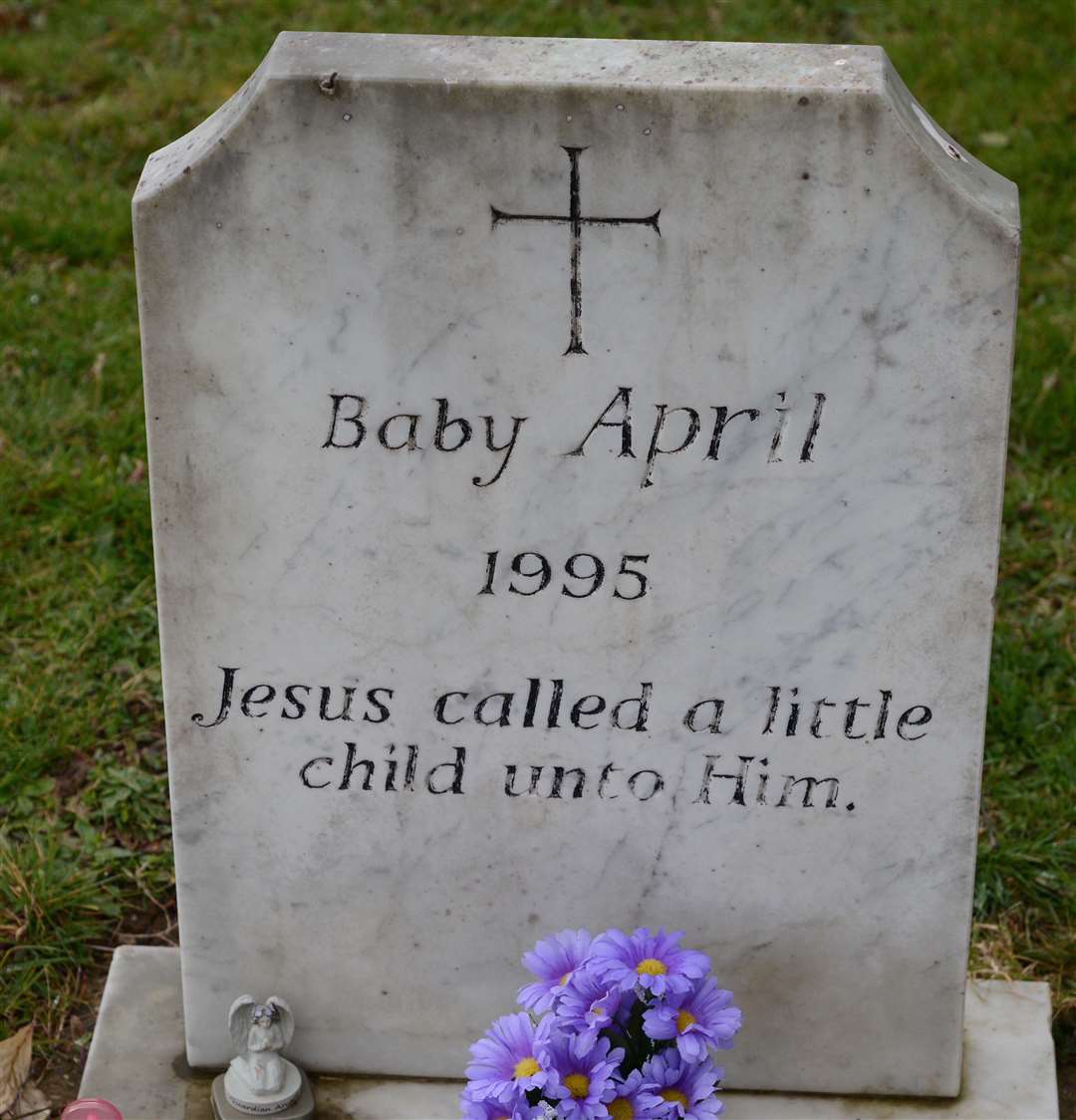 Baby April's tombstone in Bybrook Cemetery. Picture: Gary Browne