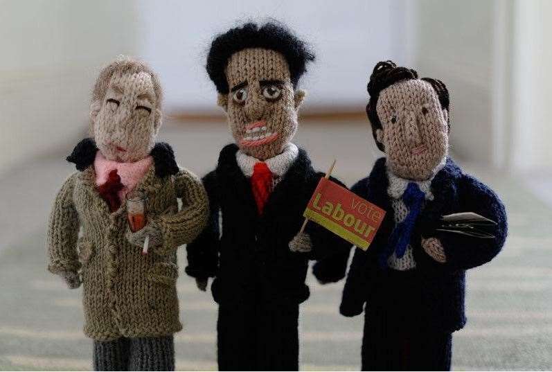 Pat Wilson has knitted Nigel Farage, Ed Miliband and David Cameron