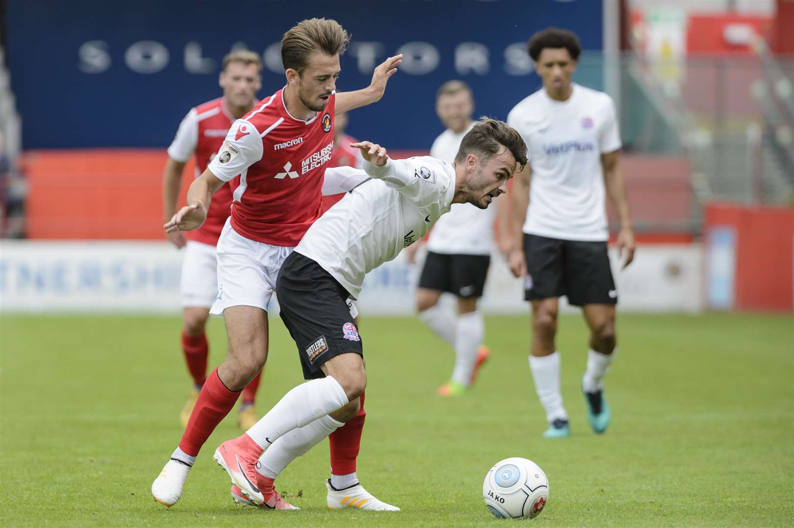 Jack Powell challenges for possession during Ebbsfleet's 3-3 draw with Fylde last season Picture: Andy Payton