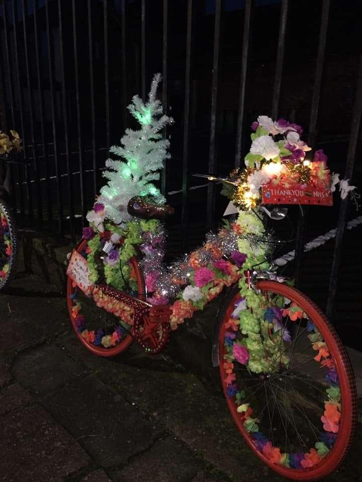A bicycle with a festive theme which appeared near Fond Coffee in Canterbury over Christmas. Picture: Flower Power Bikes
