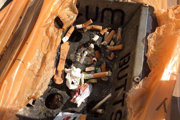 The cover on the ashtray of the bin in High Street had been ripped open. Picture: Joshua Douglas