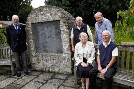 Don Phillips, William Steddy, Maureen Cass, Vic Cass and Matt Steddy with the Luton memorial