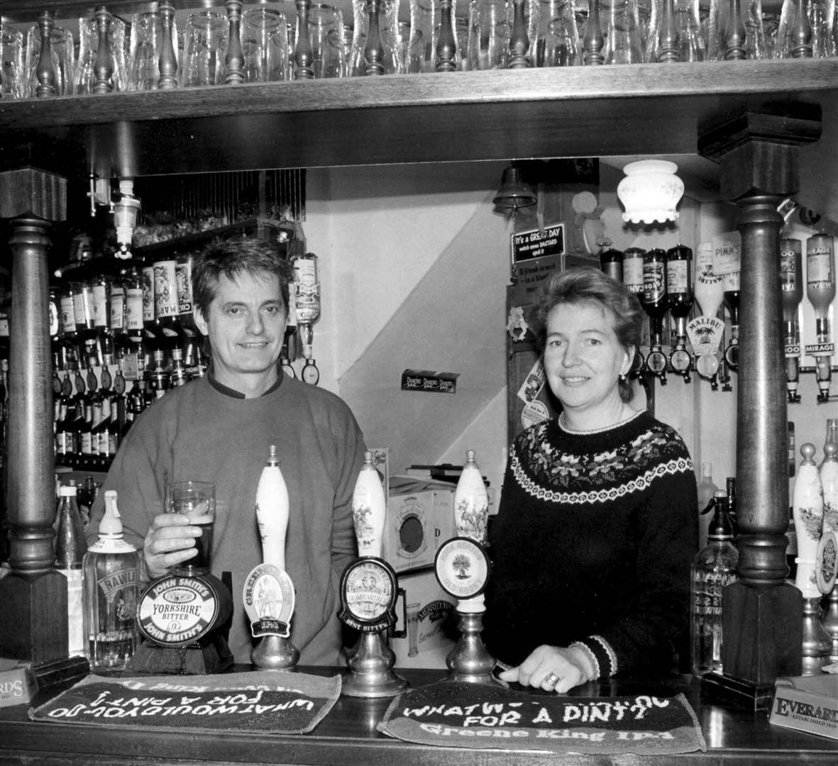 Kurt and Margaret Temel behind the bar in The New Inn, Canterbury