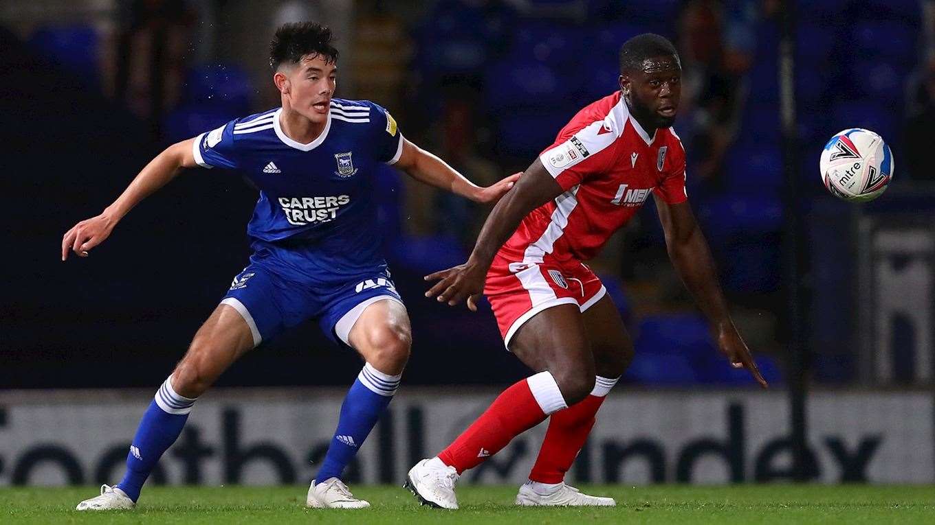 Ipswich Town youngster Elkan Baggott made his debut for the Blues against Gillingham in October 2020. Picture: ITFC