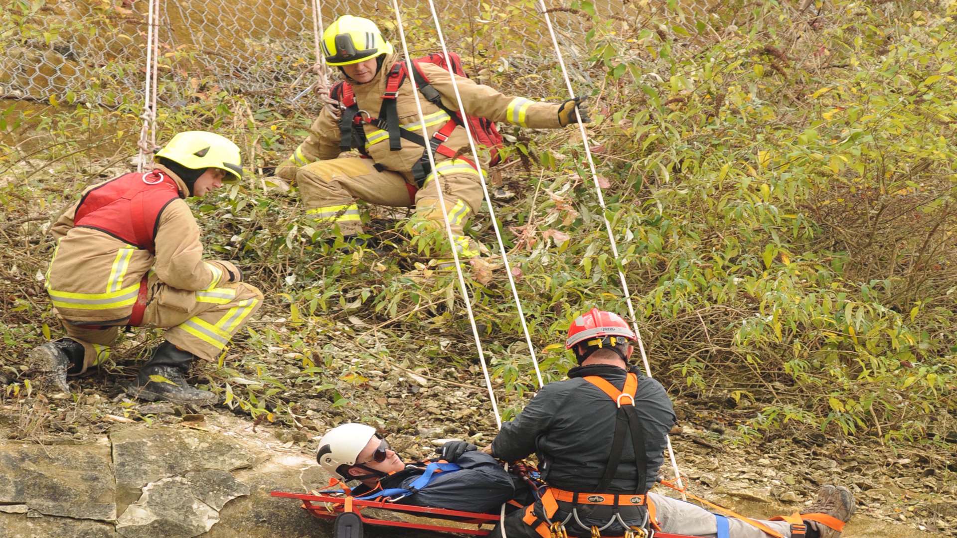 Kent Fire and Rescue rescued the man using ropes. Stock image.