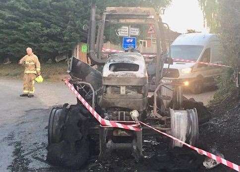 Tractor burnt out in Pett Lane, Stockbury