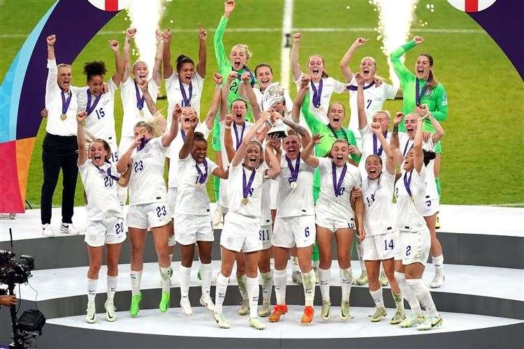 The Lionesses celebrate their victory at Wembley. Picture: PA Images/Adam Davy