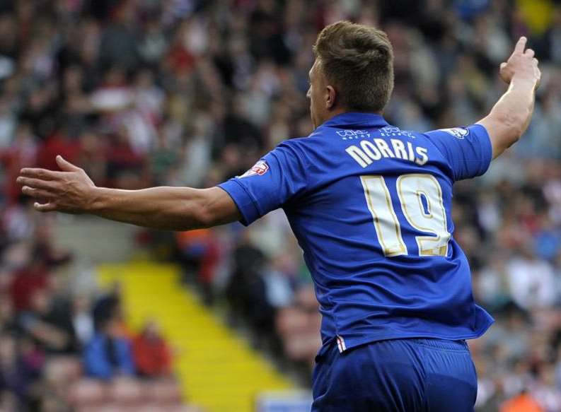 Luke Norris celebrates scoring at Sheffield United. Picture: Barry Goodwin
