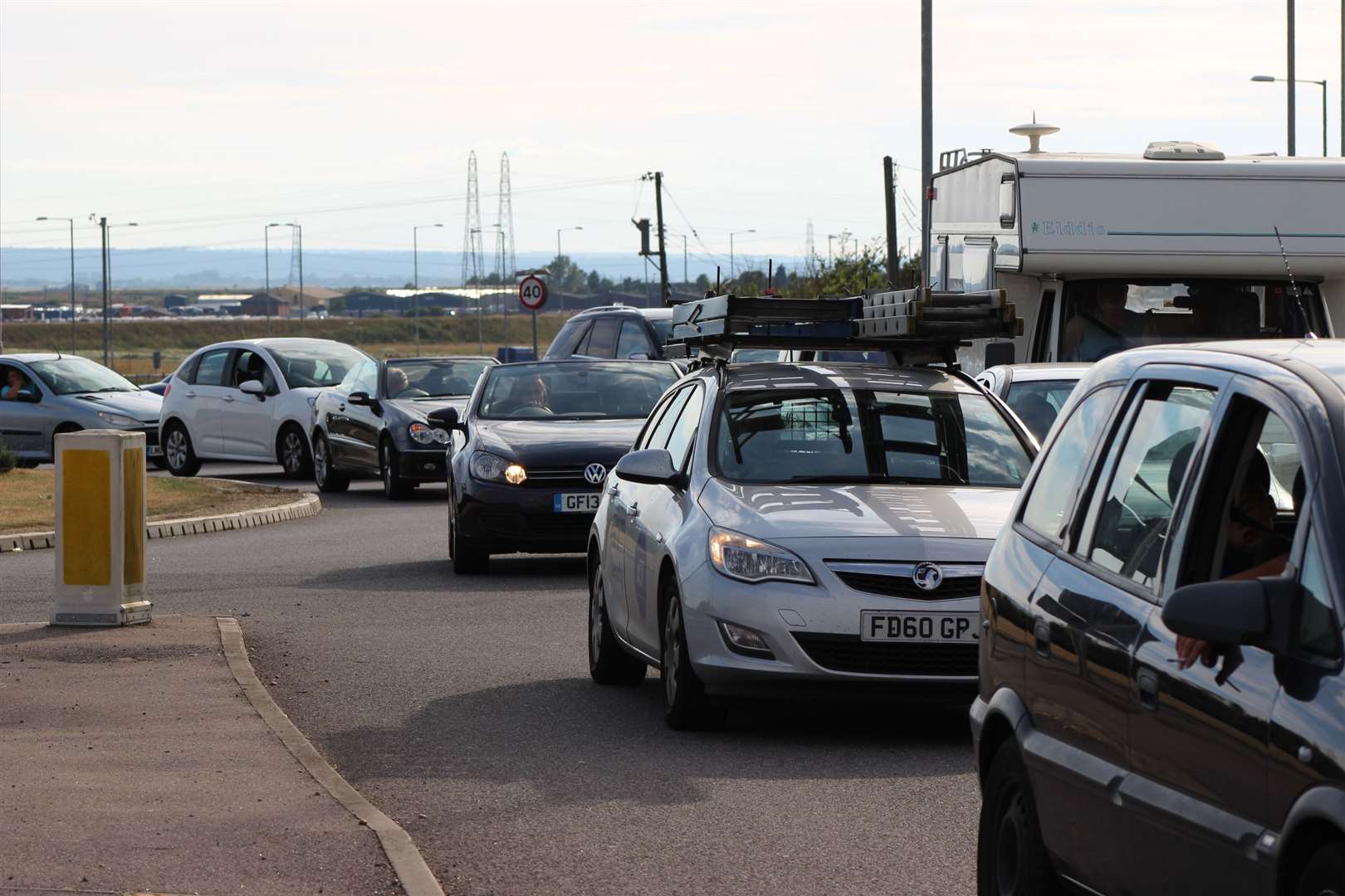 Traffic at Cowstead Corner roundabout, A249, Sheppey