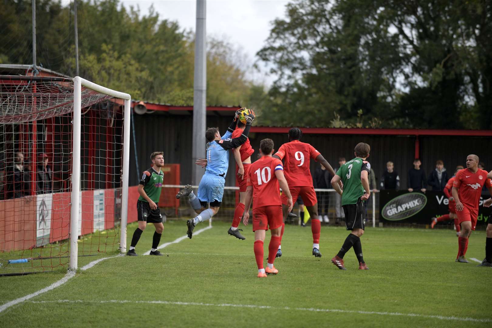 .Hythe Town (red) up against Phoenix Sports at the Reachfields Stadium prior to the season being declared null and void Picture: Barry Goodwin
